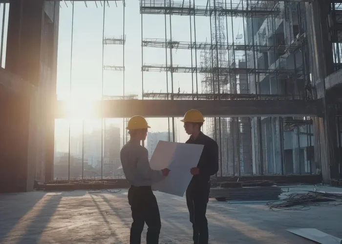 empleado de una empresa construcutora en una obra de un edificio